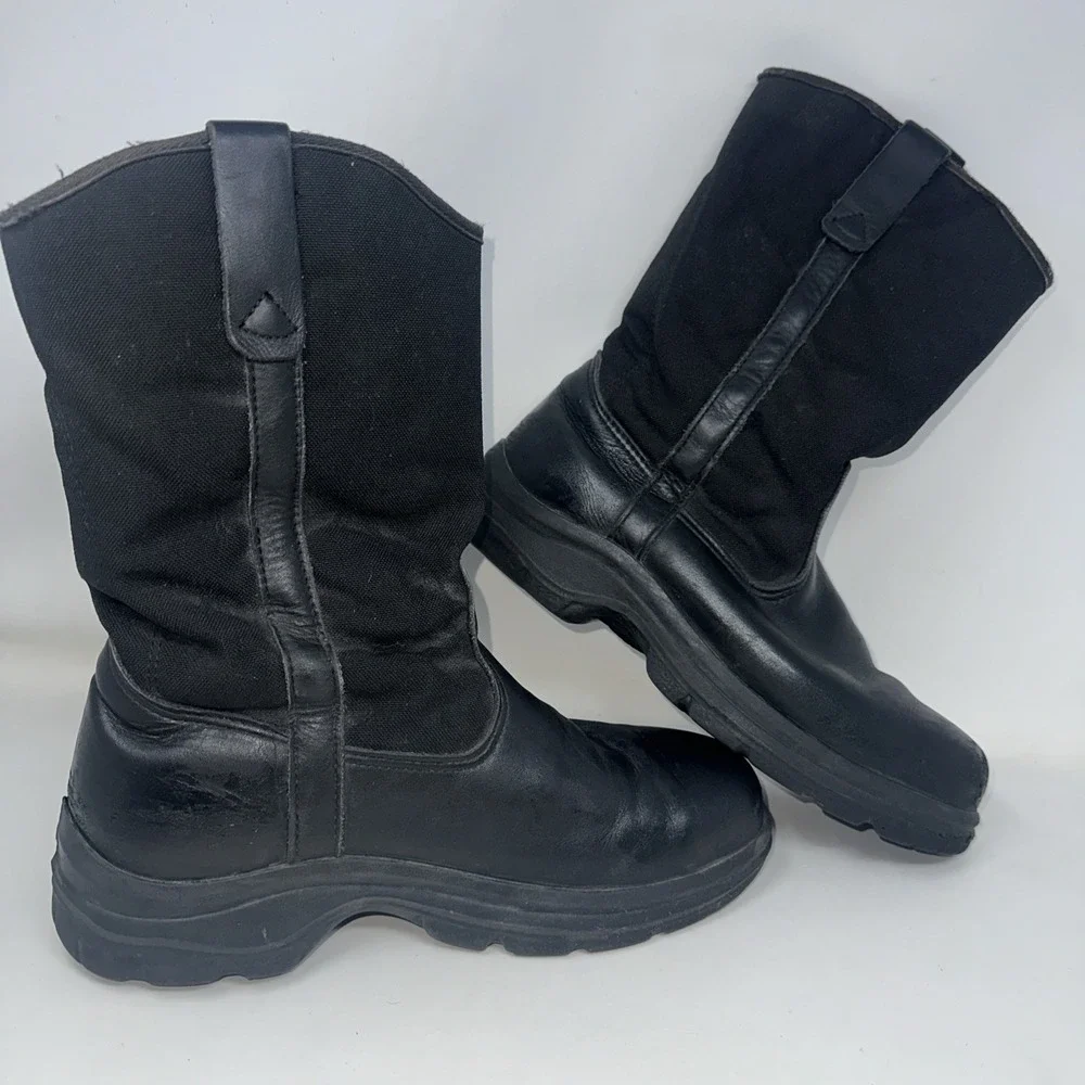 Thorogood USA Mens 9 Black Leather Canvas Pull On Safety Toe Work Boots Roper